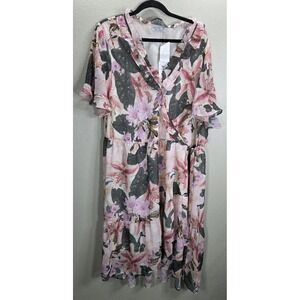 Estelle Leonie Lily Dress 3X 22W Floral Wrap Midi NWT Plus Size $129‎